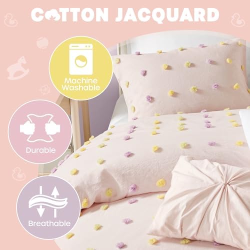 Twin Comforter Set with Pom Poms for Kids