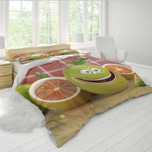 HOBBOY Cartoon Fruit Print Duvet Cover Set 3 Piece