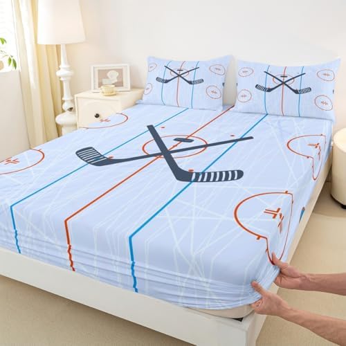Homewish Ice Hockey Kids Fitted Sheet Set 2Pcs