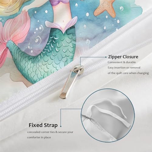 HOBBOY Cartoon Kids Duvet Cover Set with Little Mermaid Pattern