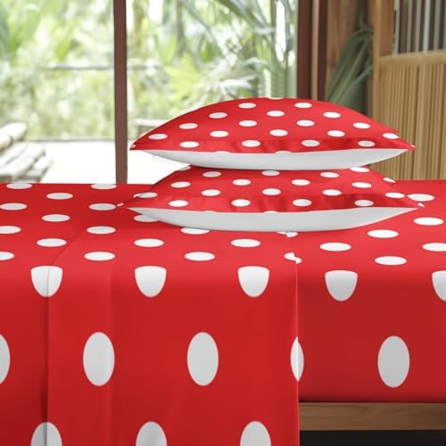 Pamnest Full Size Bed Sheet Sets with Red Polka Dot Design