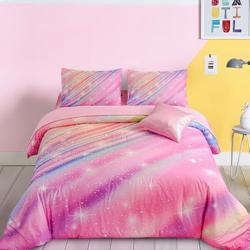 Btargot 6-Piece Pink Gradient Star Comforter Set Twin Size