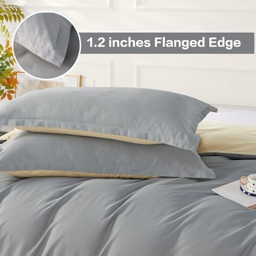 SAPHREAS Grey Duvet Cover Queen 3Pcs Cotton Set