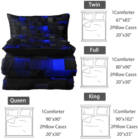 Nttopship Neon Blue Black Comforter Set King 1