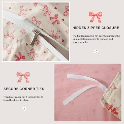 Erwinmu Queen Duvet Cover Set Pink Bow Ties Heart Reversible