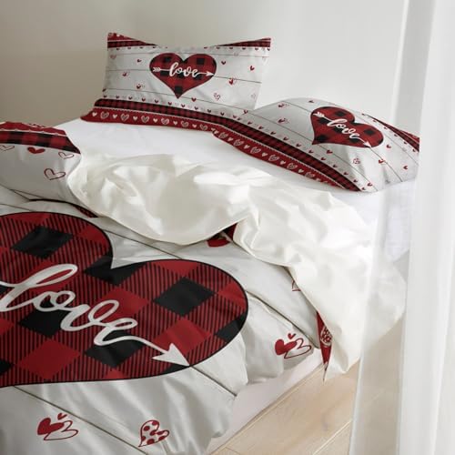 LooPoP Valentine Comforter Set Red Black Buffalo Plaid