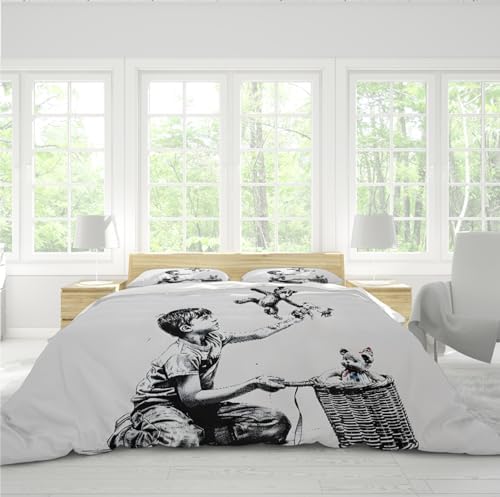 HOBBOY Beige White Duvet Set with Cute Boy Toys Pattern
