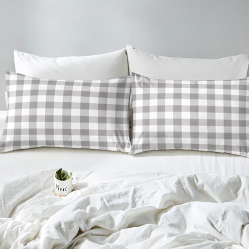 Erosebridal Grey Plaid Duvet Cover Queen