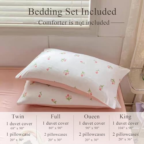 Pink Floral Duvet Cover Queen Set Ultra Soft