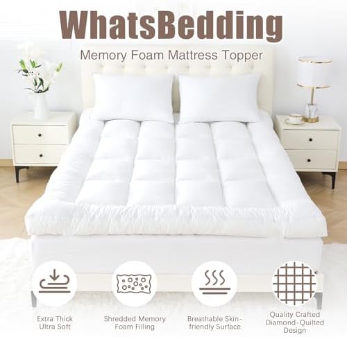 WhatsBedding 5 Inch Memory Foam Mattress Topper Queen