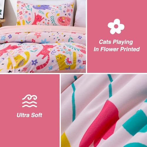 A Nice Night - Kids Boys Floral Cats Printed Bedding Set