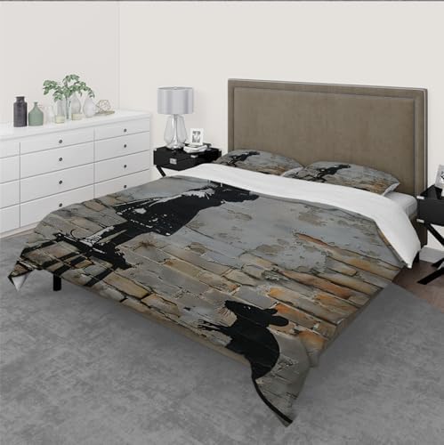 MUKULING Hippie Duvet Cover Set 3 Pieces Retro Graffiti Wall