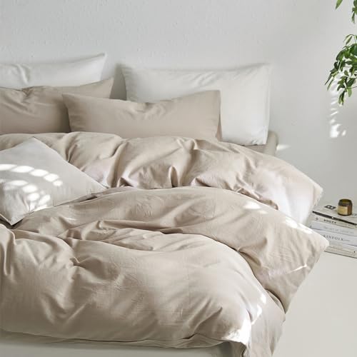 MooMee Queen Duvet Cover Set - 100 Washed Cotton Twill Fabric