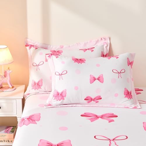 Wajade 7-Piece Pink Bow Comforter Set for Girls