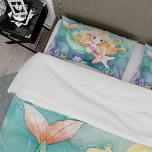 HOBBOY Kids Duvet Cover Set with Little Mermaid Pattern