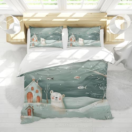 HOBBOY Polar Bear Fish Duvet Cover Set 3 Piece Kids Room