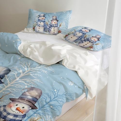 LooPoP Christmas Duvet Cover Set California King Snowman Snowflake 3 Piece