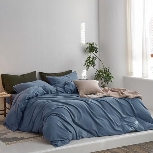 MooMee Queen Duvet Cover Set 3 Piece Blue