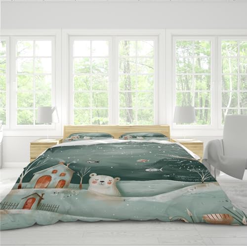 HOBBOY Polar Bear Fish Duvet Cover Set 3 Piece Kids Room