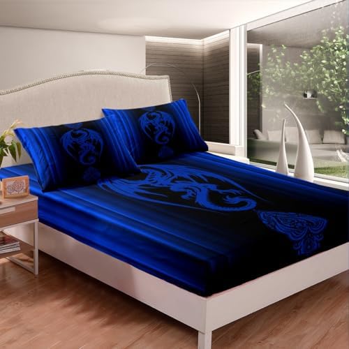 Feelyou Blue Dragon Gradient Bedding Set 3Pcs Full Size