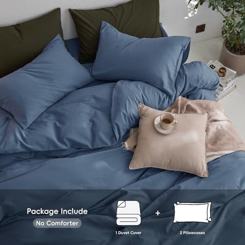 MooMee Queen Duvet Cover Set 3 Piece Blue