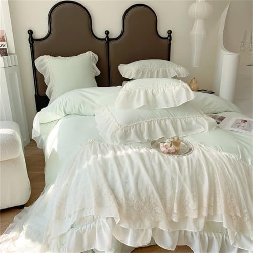 IHOUSTRIY Lace Duvet Cover Twin Set with Zipper Green
