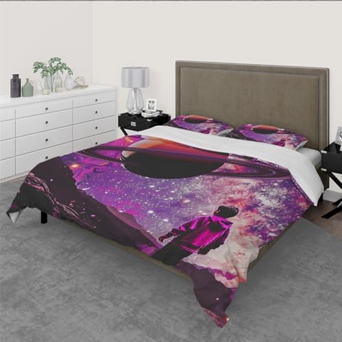 MUKULING Purple Outer Space Star Duvet Cover Set 3 Pieces
