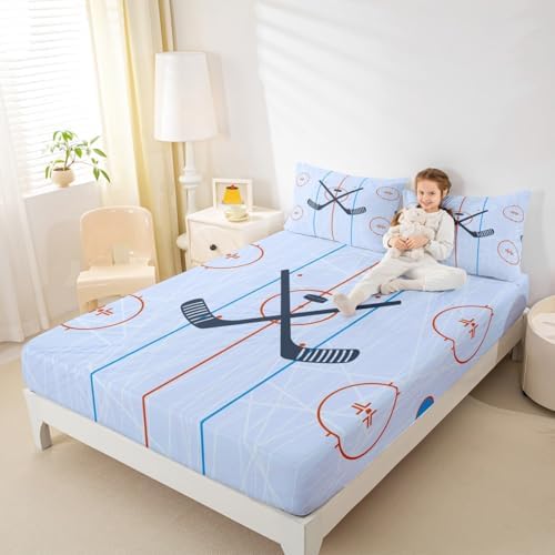 Homewish Ice Hockey Kids Fitted Sheet Set 2Pcs