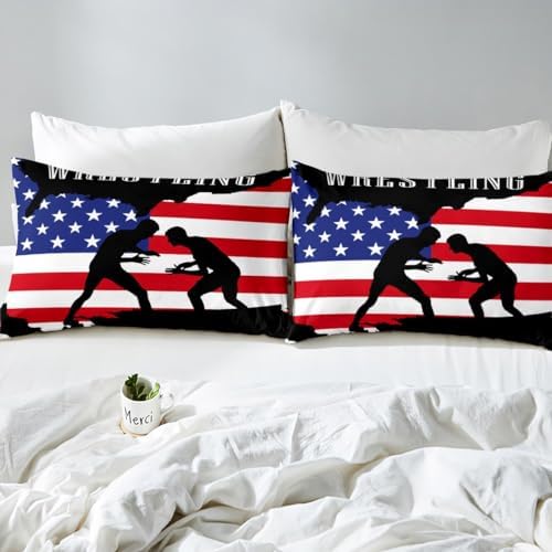Castle Fairy American Flag Queen Duvet Cover Set with 2 Pillowcases