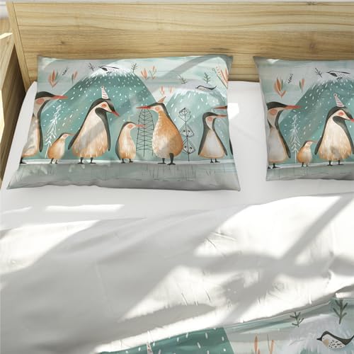 HOBBOY Cartoon Penguins Duvet Cover Set 3 pcs Twin XL
