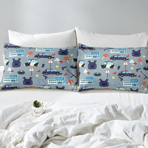 Manfei Cartoon Police Car Fitted Sheet Set Twin Size