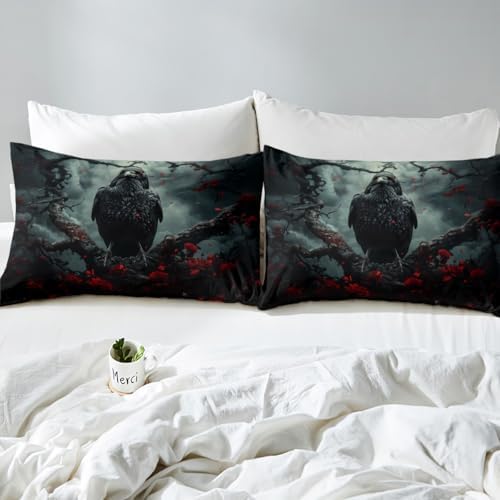 Feelyou Queen Duvet Cover Set with 3D Raven Print