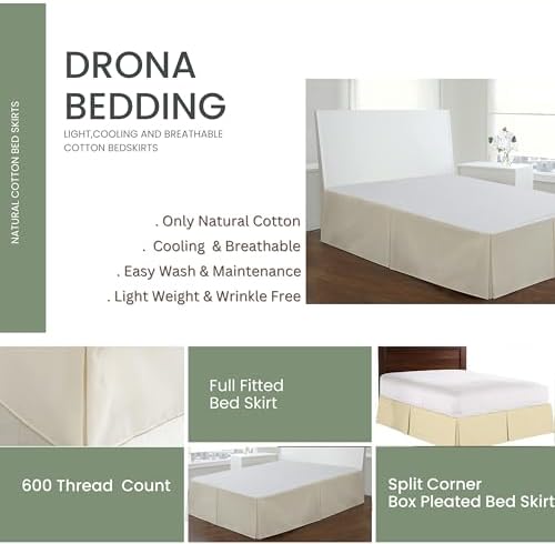Drona Natural Cotton Box Pleated Bed Skirt Queen 60X80 Light Blue 18 Drop