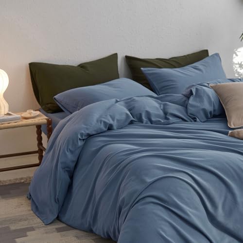 MooMee Queen Duvet Cover Set 3 Piece Blue