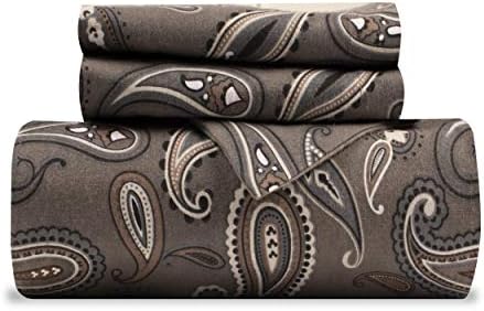 Superior Premium Cotton Flannel Duvet Cover Set - Grey Paisley FullQueen