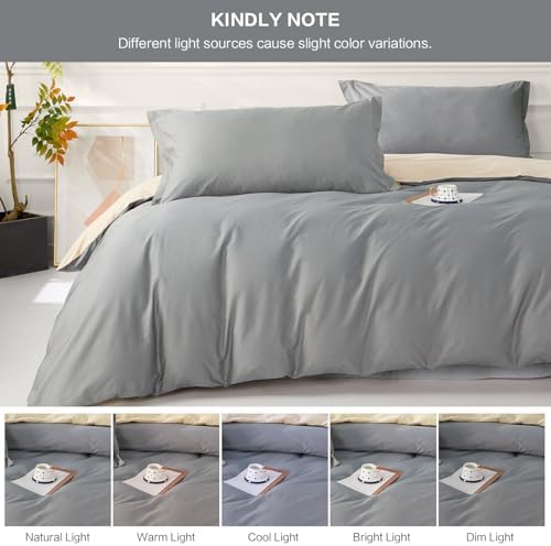 SAPHREAS Grey Duvet Cover Queen 3Pcs Cotton Set