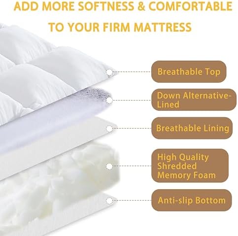 WhatsBedding 3 Inch Fluffy Memory Foam Mattress Topper King Size