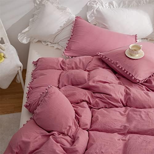 IHOUSTRIY Duvet Cover Set Twin Size with Pom Poms and Zipper