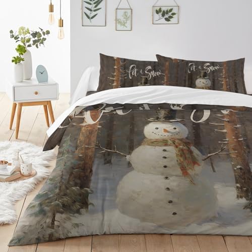 LooPoP Christmas Comforter Set California King 4PCS Snowman Bedding