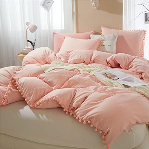 IHOUSTRIY Duvet Cover Set 3pcs with Zipper and Pom Poms