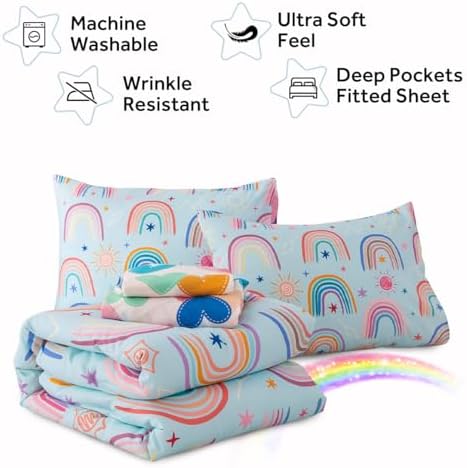 Holawakaka Boho Rainbow Comforter Set with Sheets - Twin Size