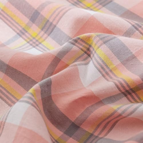 BuLuTu Pink Gingham Duvet Cover Set Twin