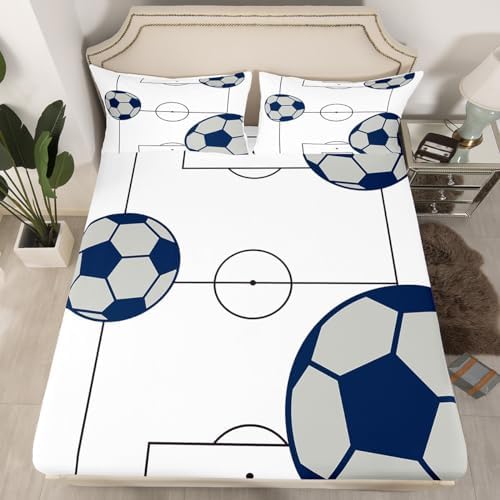 Football Fitted Sheet Twin Size Kids Soccer Bedding Set