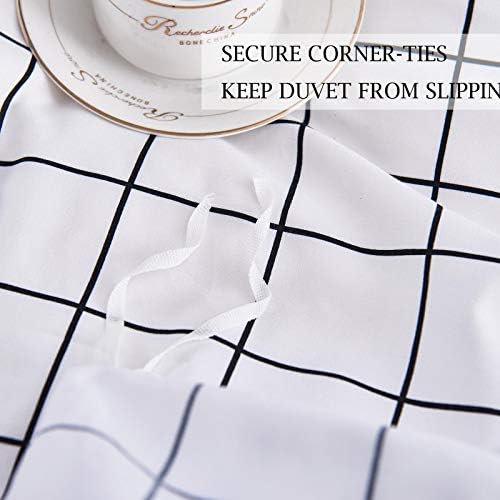 Nanko Twin Duvet Cover Set White Plaid Microfiber