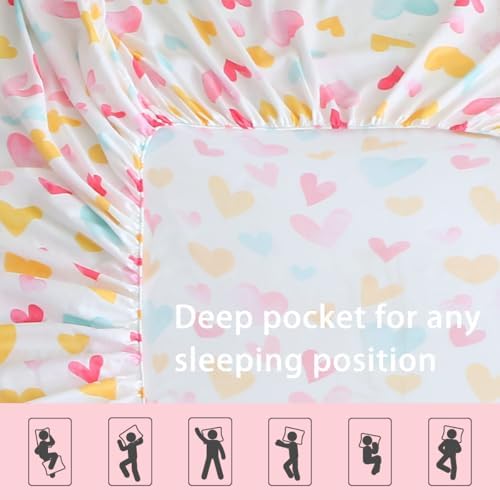 Colorful Heart Girl Bed Sheet Set with Pillowcase