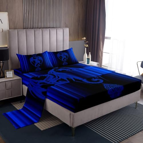 Feelyou Blue Dragon Gradient Bedding Set 3Pcs Full Size