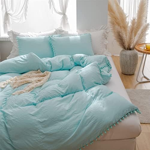 IHOUSTRIY Twin Duvet Cover Set with Pom Poms Fringe