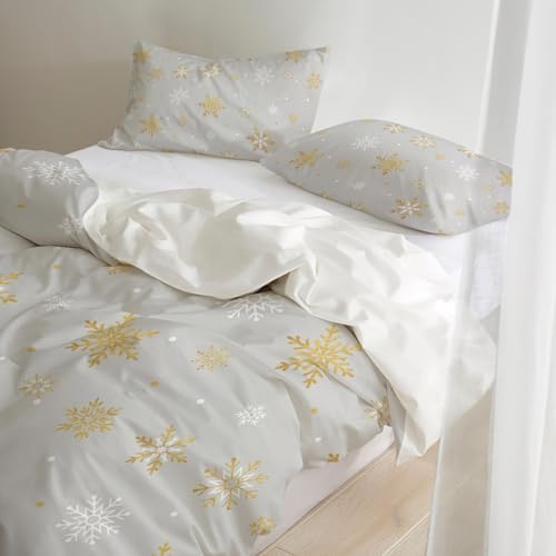 LooPoP Christmas Duvet Cover Set Grey Gold Snowflake