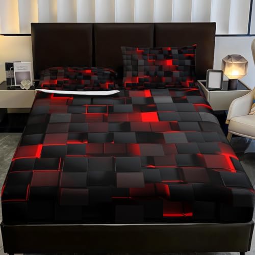Nttopship Geometric Red Black Microfiber Sheet Set for Kids