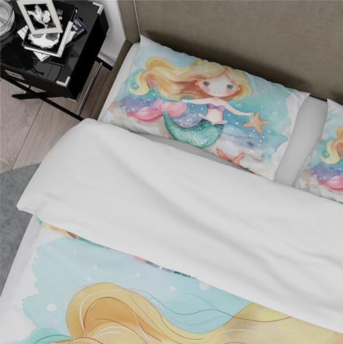 HOBBOY Cartoon Kids Duvet Cover Set with Little Mermaid Pattern